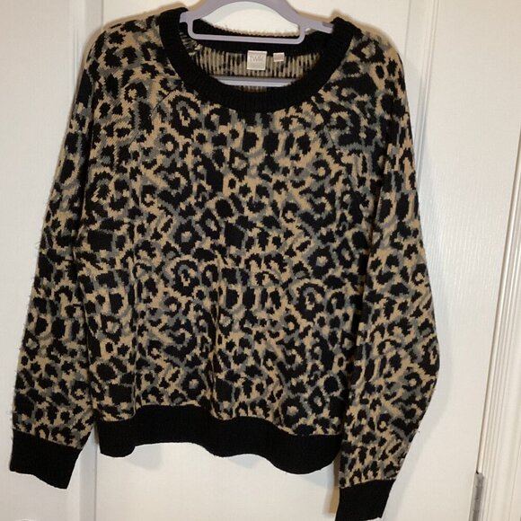 twik Sweaters - Twik by Simons Women's Black Brown Leopard Print Sweater Warm Cozy Comfy